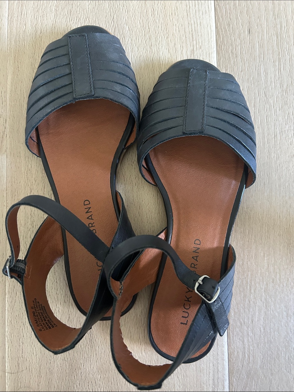 Lucky Brand Black Leather Open-Toe Slingback Sandals